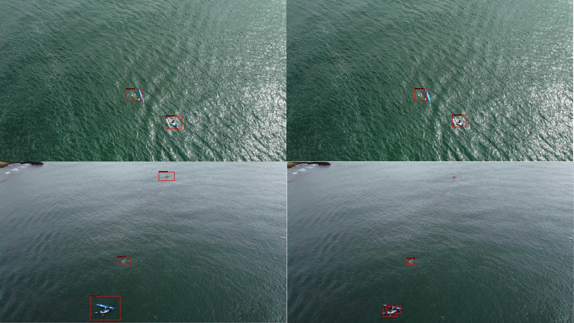 Imagens diversas de pessoas no mar para deteção de náufragos